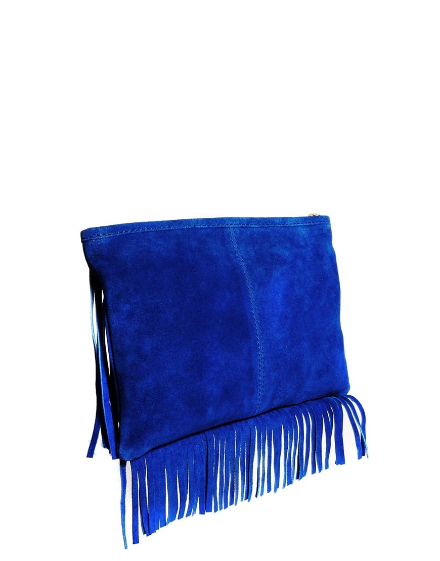 ASOS Suede Fringe Clutch Bag in Blue | Lyst