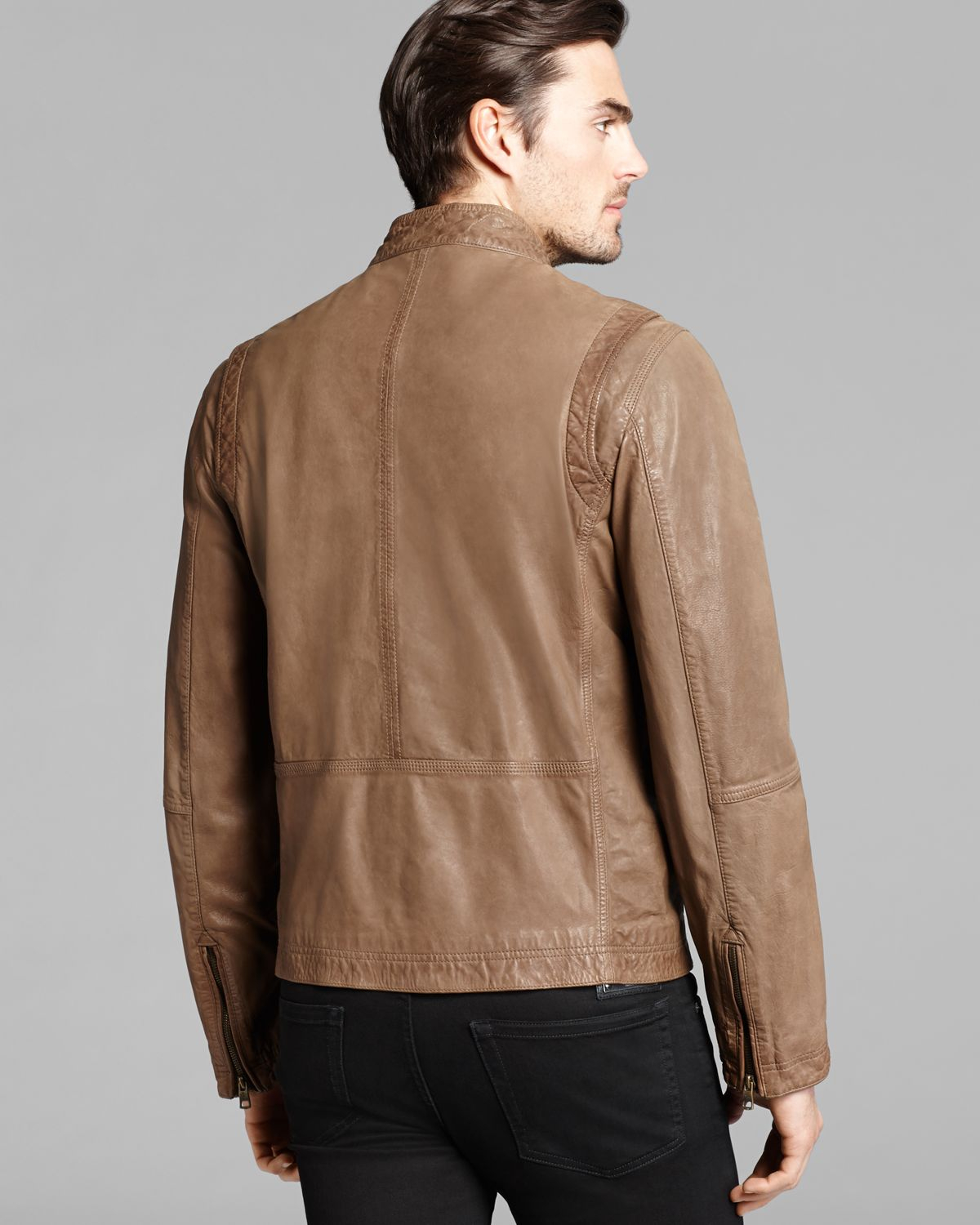 Lyst Cole Haan Vintage Leather Moto Jacket In Brown For Men Gallery