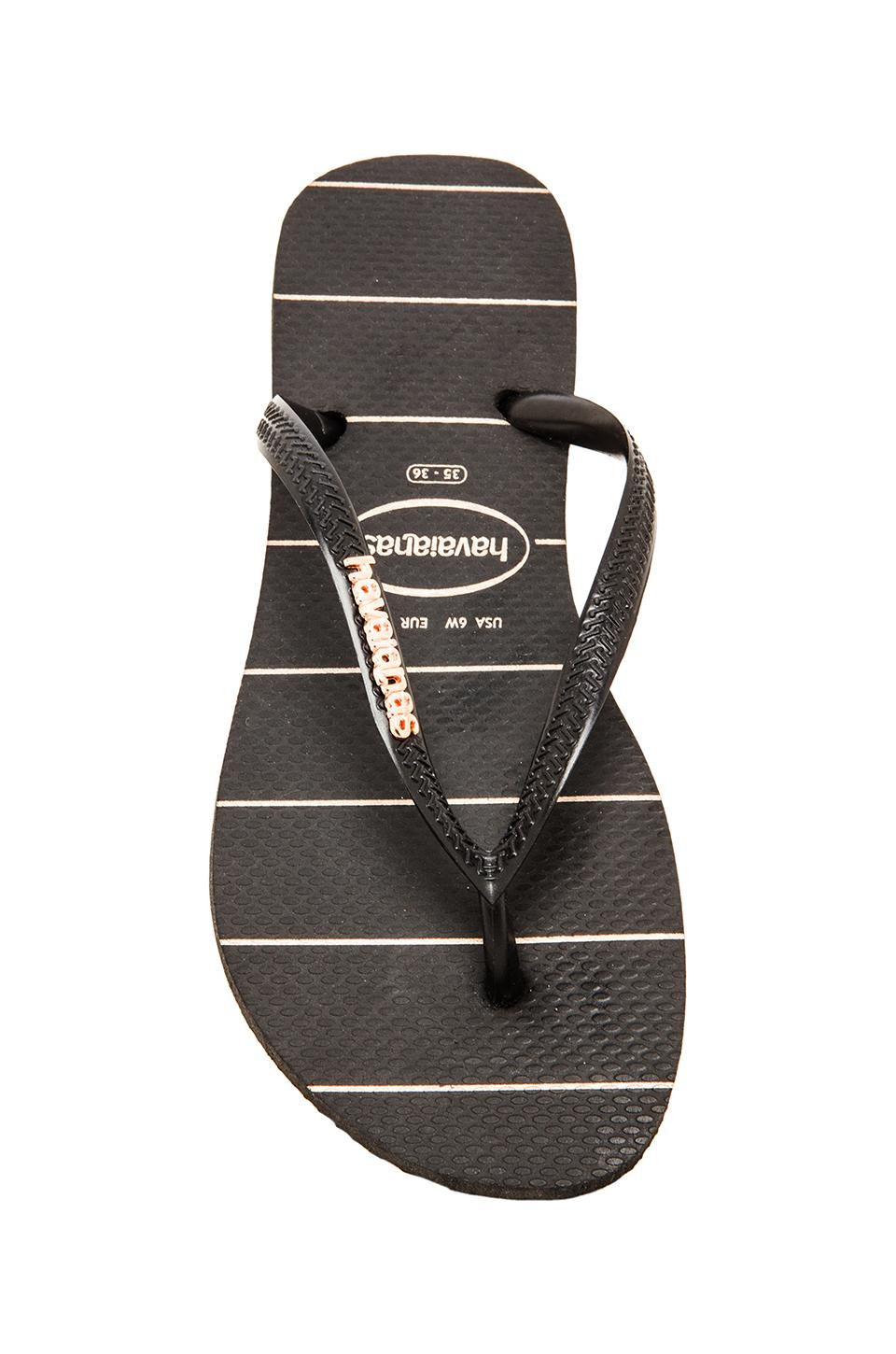 havaianas slim logo metallic black gold