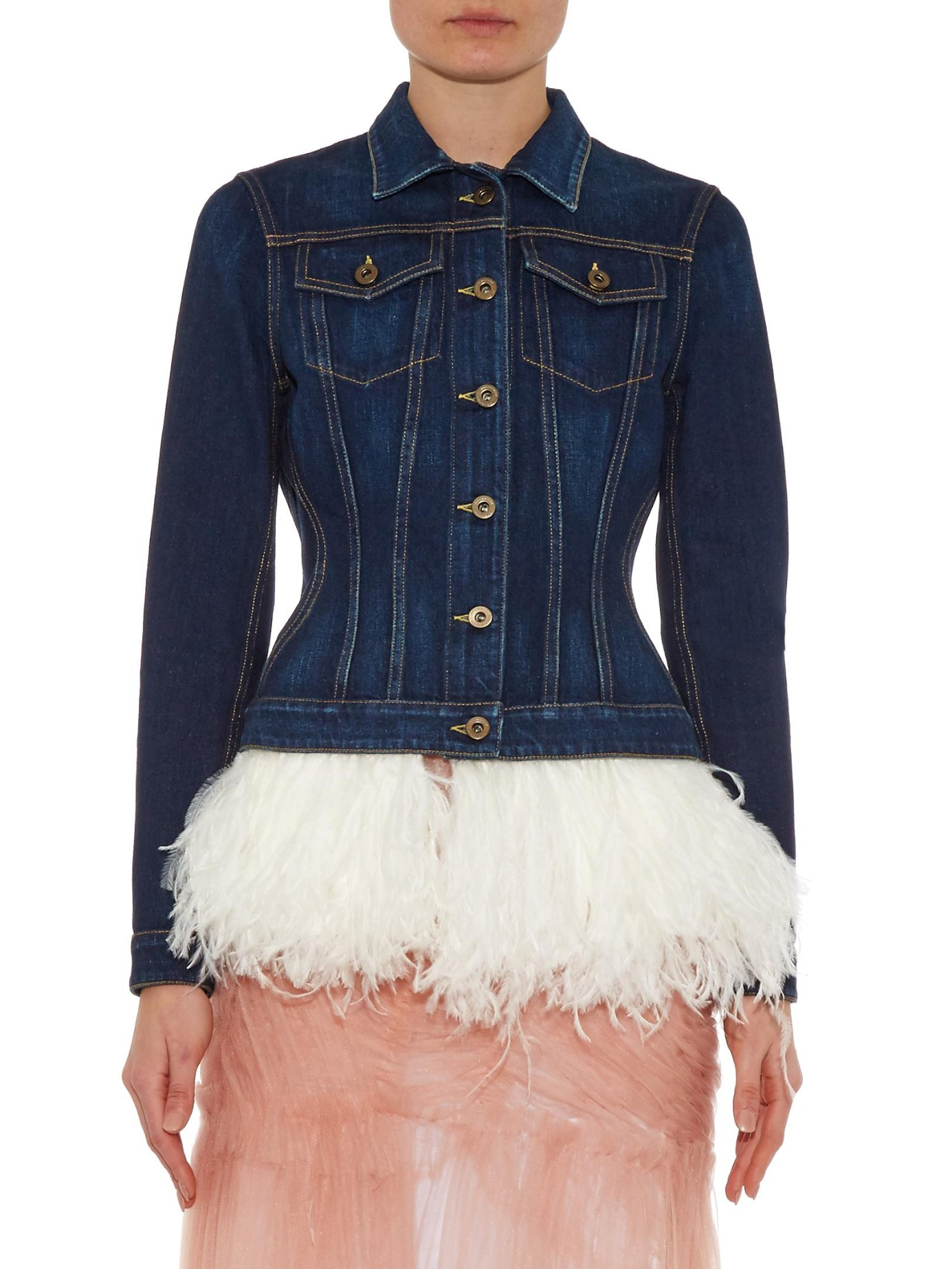 Lyst - Burberry Prorsum Feather-Embellished Denim Jacket in Blue