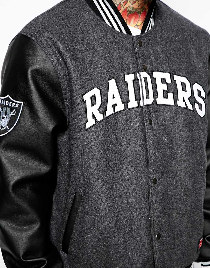 Majestic Oakland Raiders Letterman Bomber Jacket in Black for Men