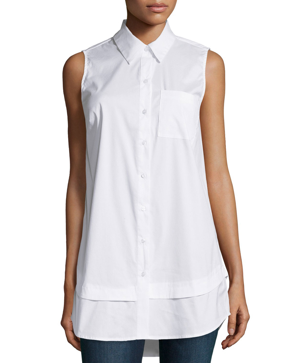 Lyst - Neiman Marcus Tiered Sleeveless Button-front Blouse in White