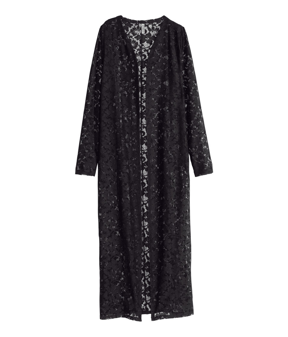 H&M Long Lace Cardigan in Black | Lyst