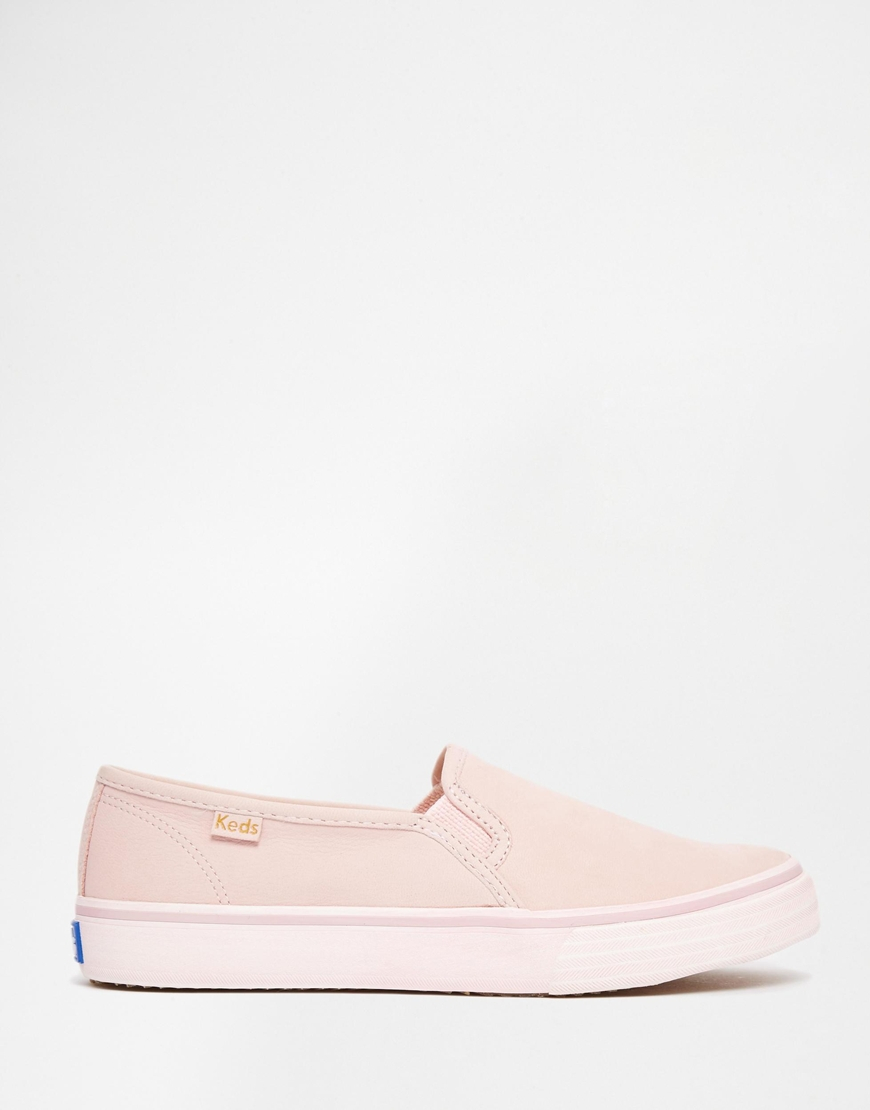 Keds Double Decker Washed Leather Pale Pink Slip On Plimsoll Trainers | Lyst