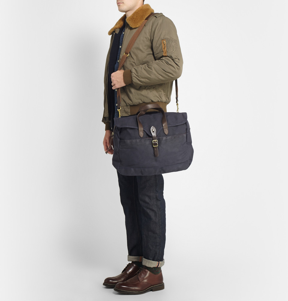 J.crew Abingdon Waxed Cotton-Canvas And Leather Laptop Bag in Blue for ...