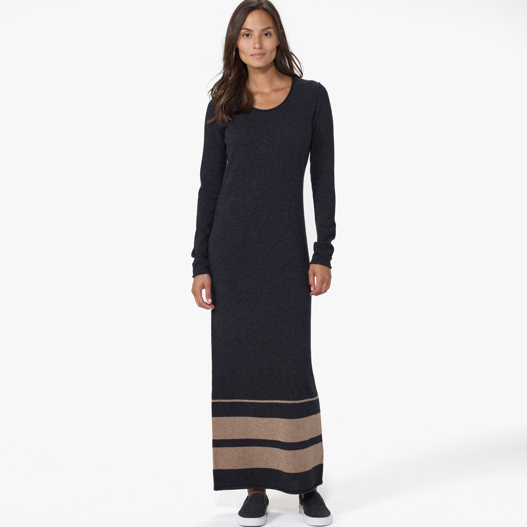 James perse Long Striped Cashmere Dress in Gray (Anthracite/Caramel) Lyst