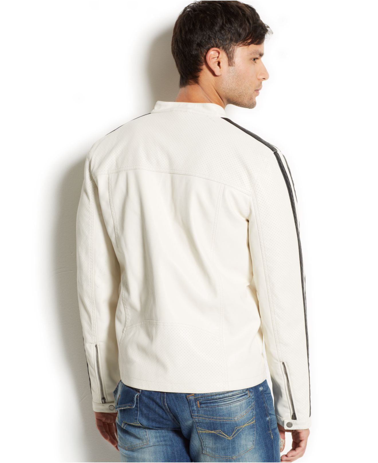 Lyst Guess FauxLeather Moto Jacket in White for Men