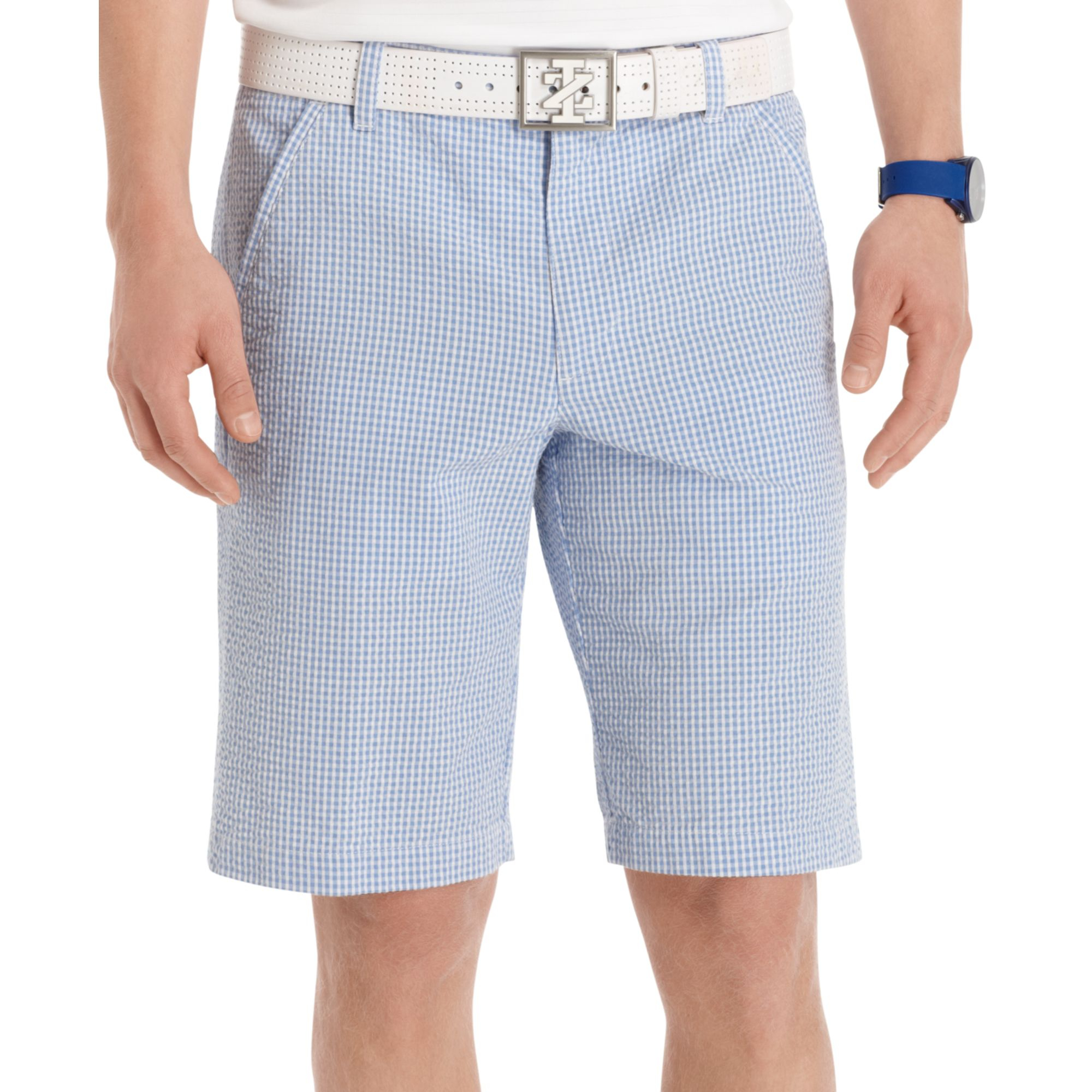 Lyst Izod Seersucker Gingham Checked Golf Shorts in Blue for Men