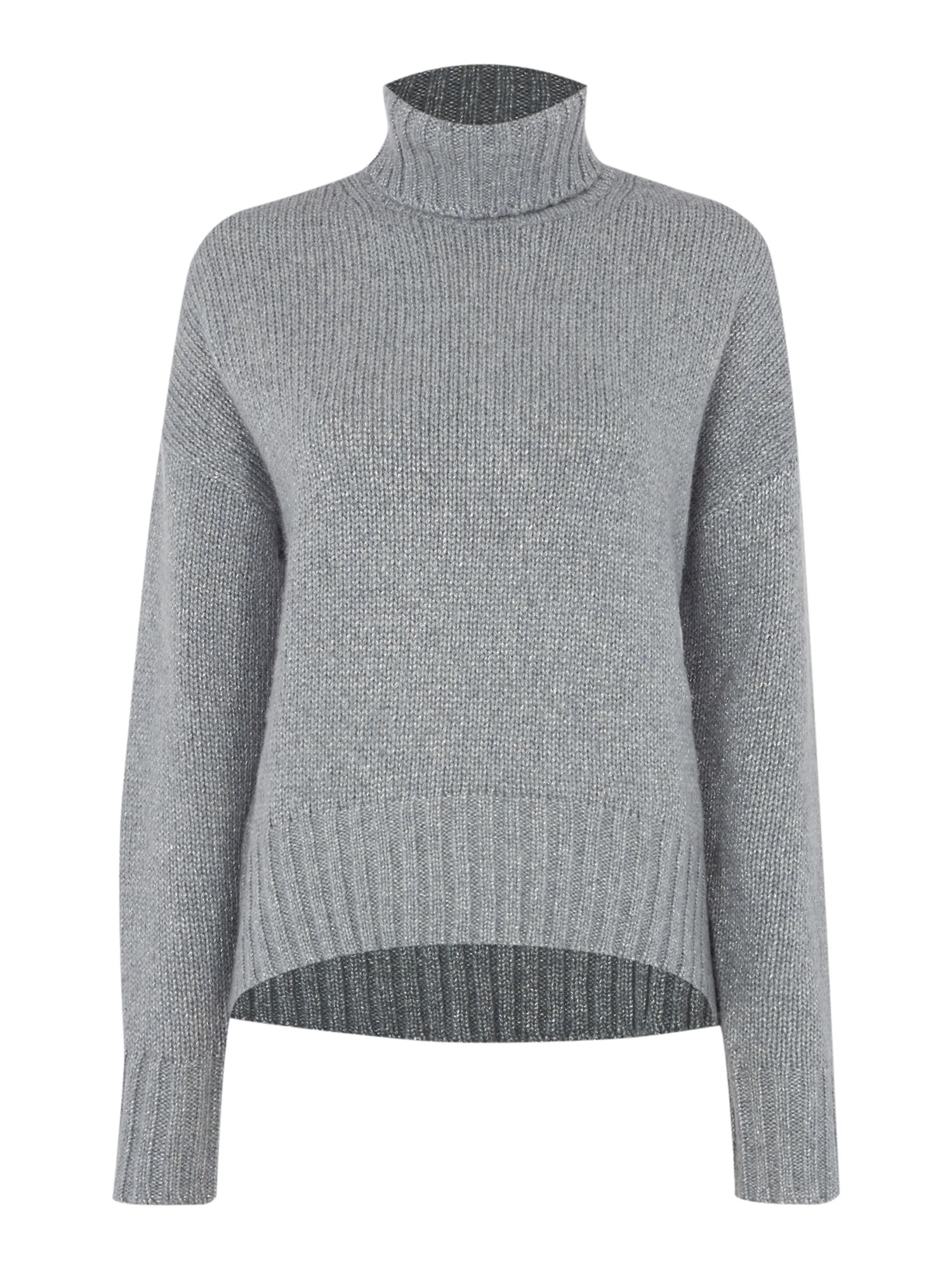 Michael kors Long Sleeve Lurex Turtleneck Knit Sweater in Gray (Grey ...
