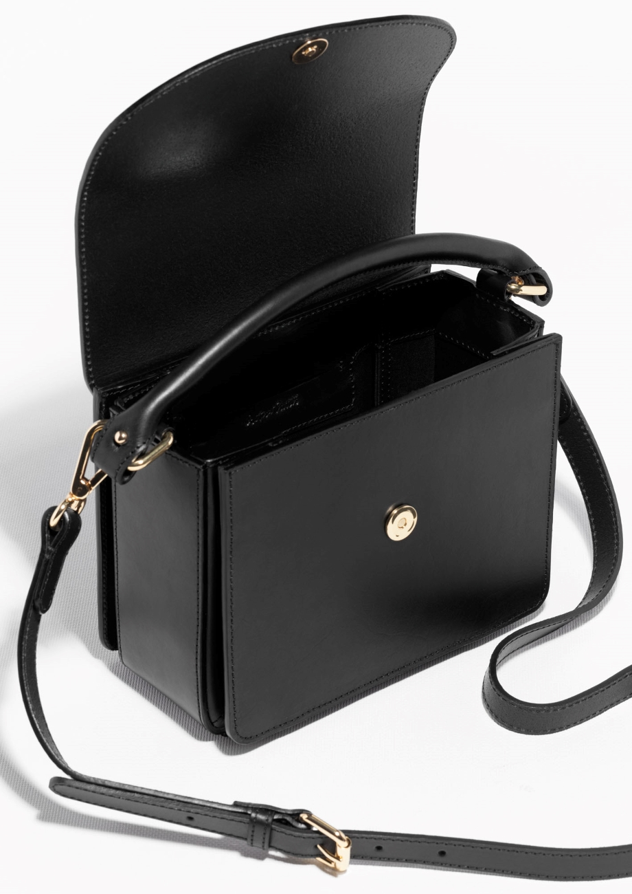 black leather structured handbag