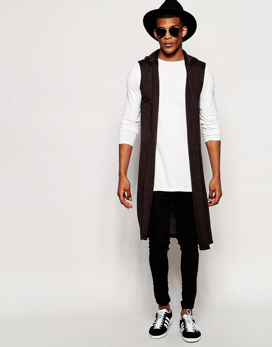 ASOS Extreme Longline Sleeveless Cardigan With Hood In Nepp in Black for  Men | Lyst