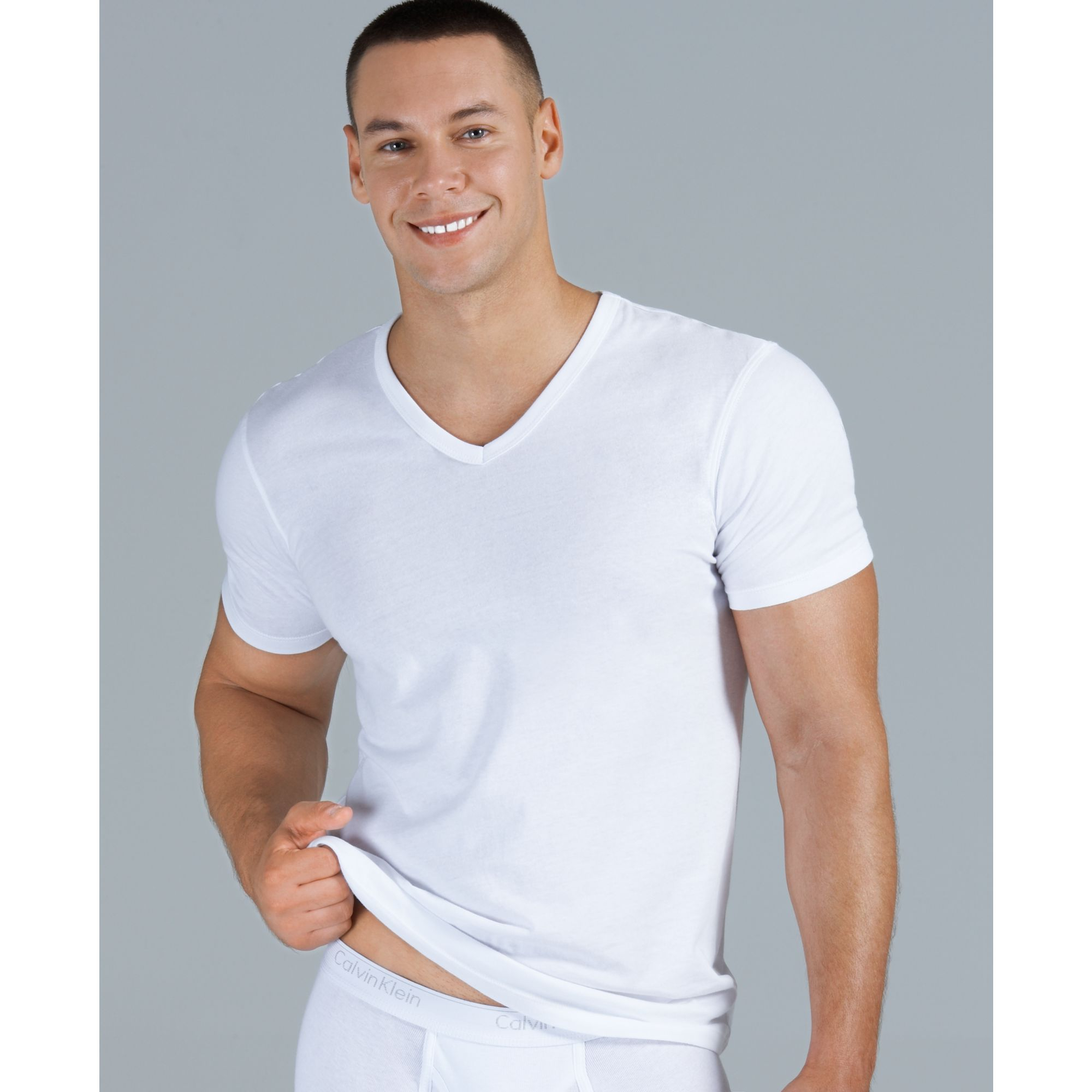 Lyst Men 3 Body Shirt in T White V for Pack Neck Calvin Slim | Klein