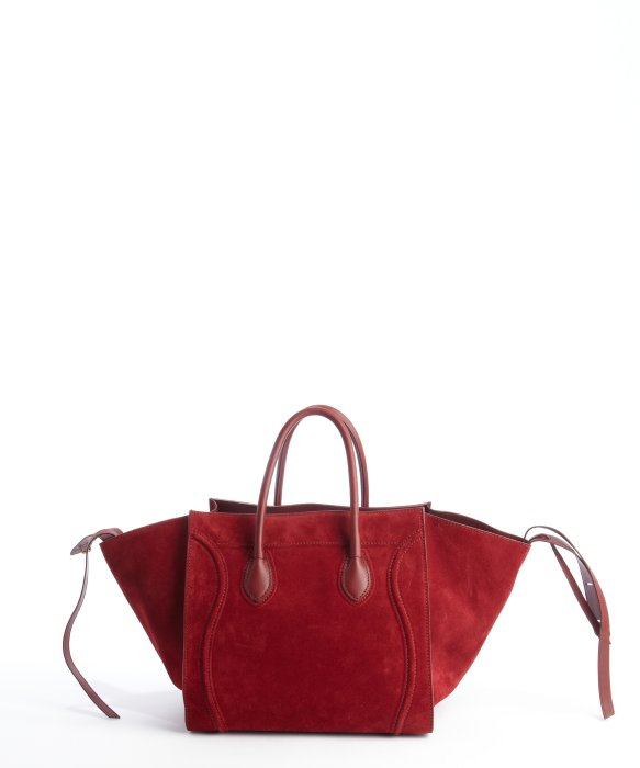 celine burgundy suede handbag  