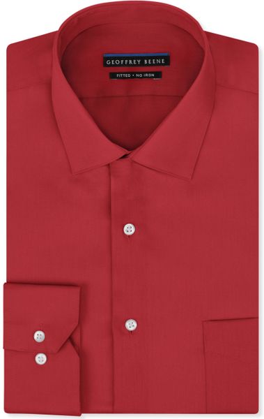 Geoffrey Beene Non-Iron Fitted Stretch Sateen Solid Dress Shirt in Red ...