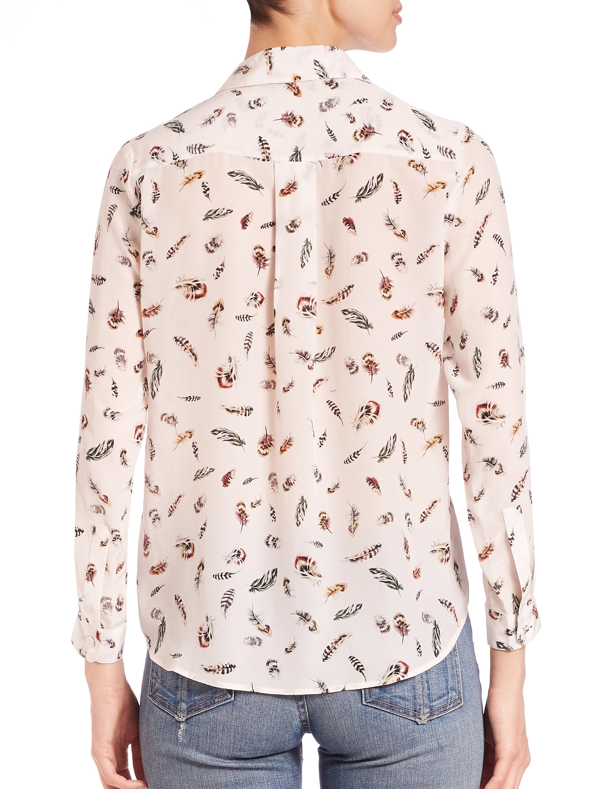 The Kooples Feather-print Silk Shirt in Ecru (Natural) - Lyst