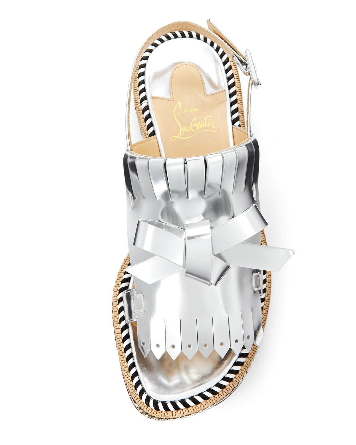 Christian louboutin Costa Nada Fringed Leather Sandals in Silver ...  