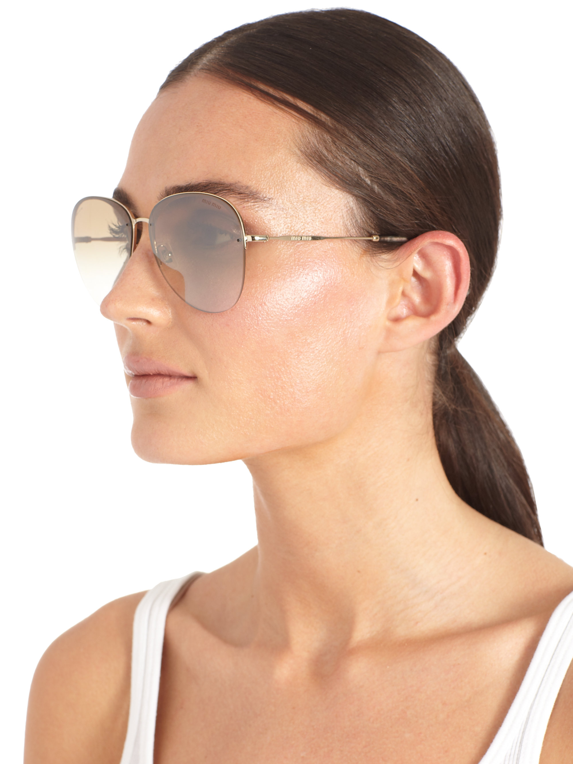 Miu Miu Pilot Aviator Sunglasses in Gold (Metallic) Lyst
