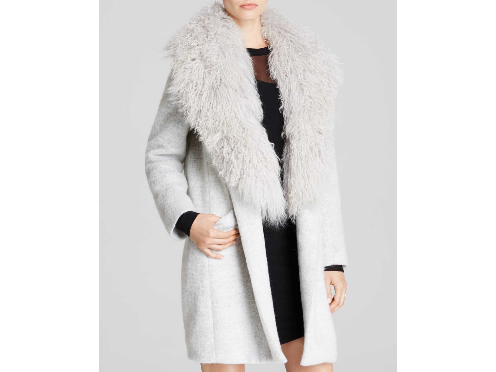 grey fur trim coat
