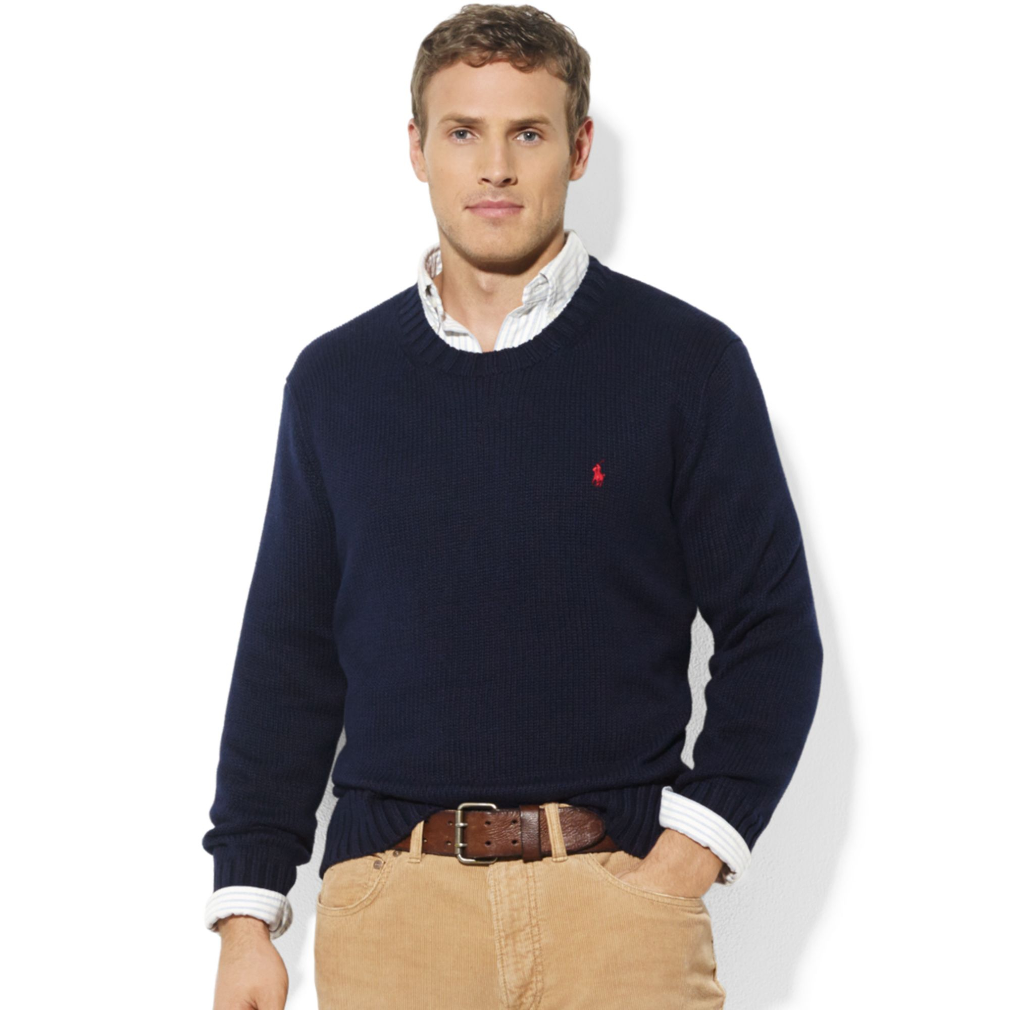 Ralph lauren Crew Neck Cotton Sweater in Blue for Men | Lyst