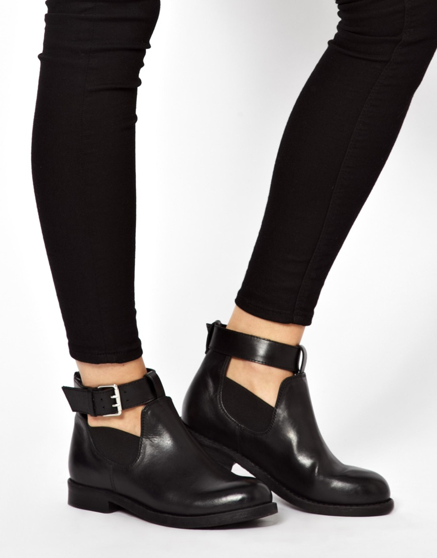 black leather cut out ankle boots
