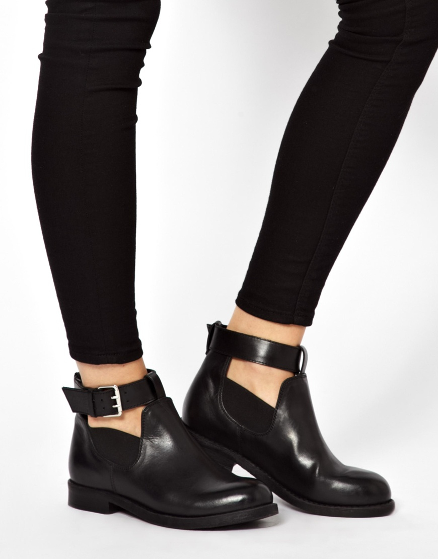 ASOS Ascot Leather Cut Out Ankle Boots in Black | Lyst