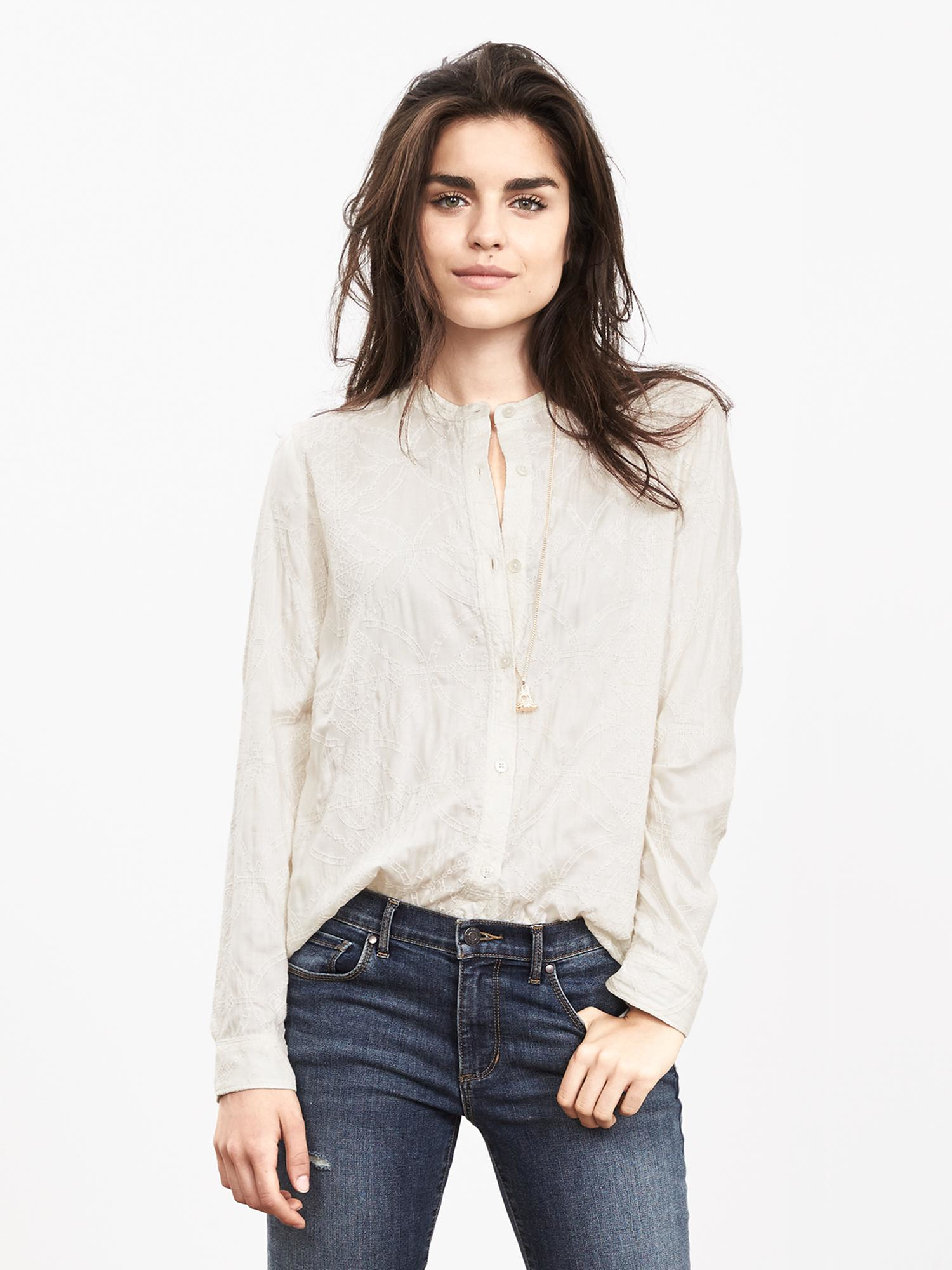 Banana Republic Mosaic Embroidery Blouse in Beige (Caribbean sand) | Lyst