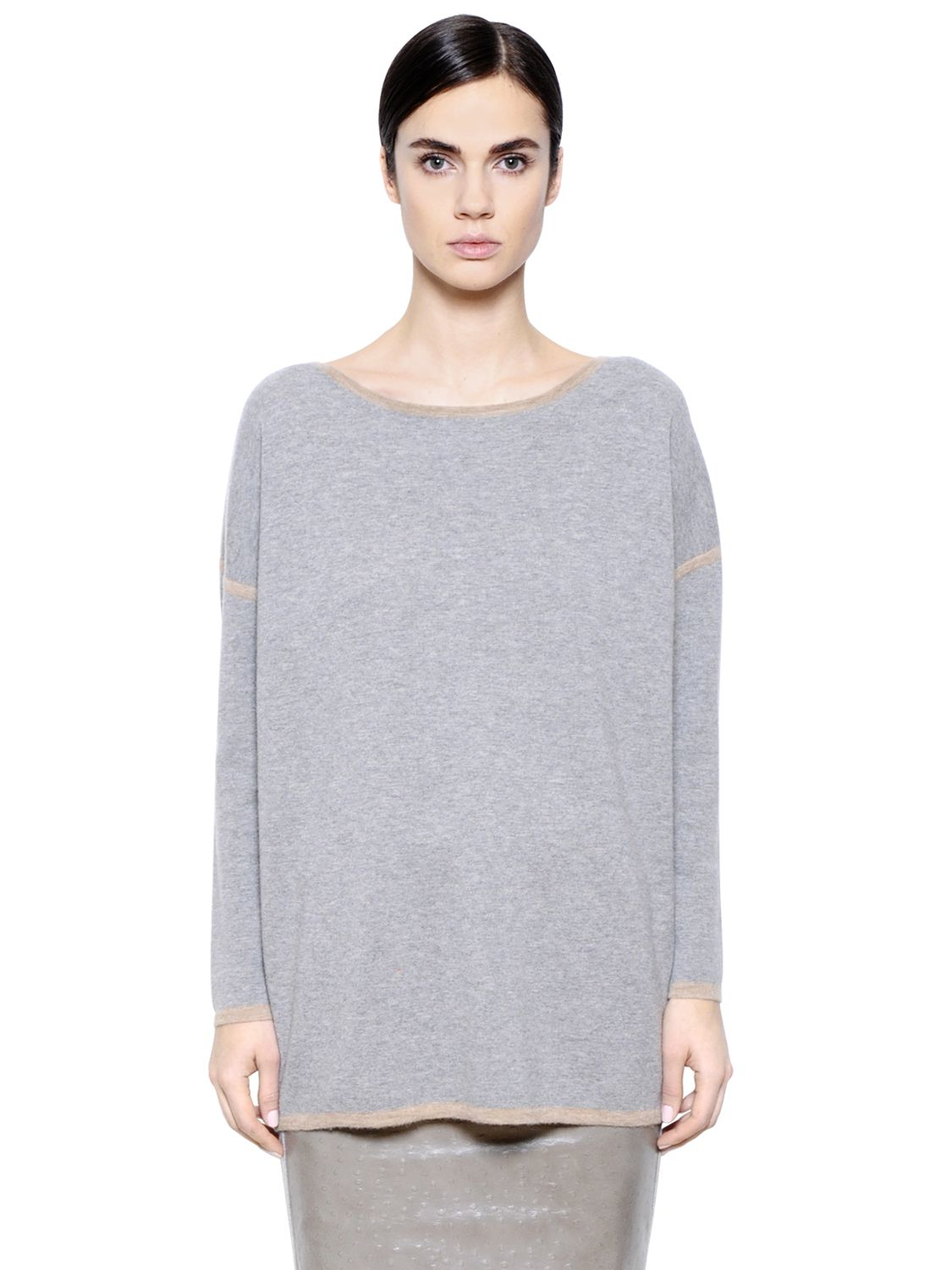 Lyst - Max Mara Contrast Detail Wool & Cashmere Sweater in Gray