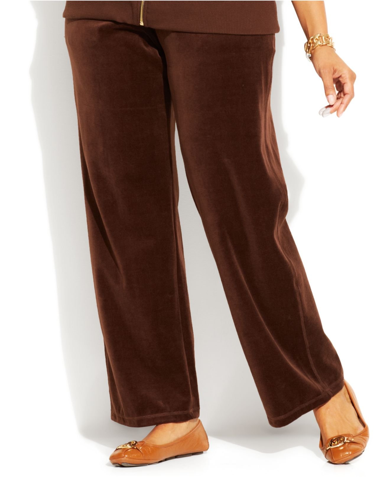 Michael kors Michael Plus Size Pull-On Velour Pants in Brown | Lyst
