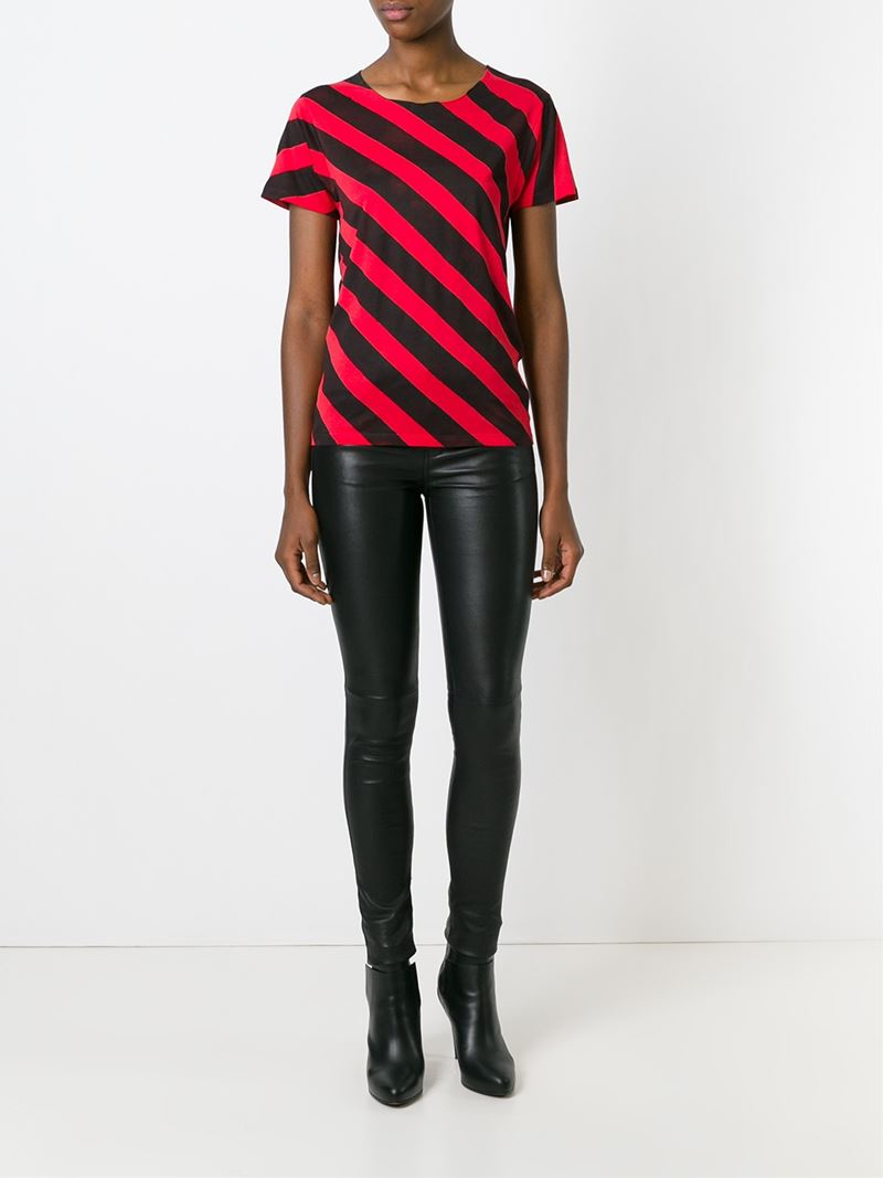 Saint Laurent Diagonal Stripe T-shirt in Black | Lyst