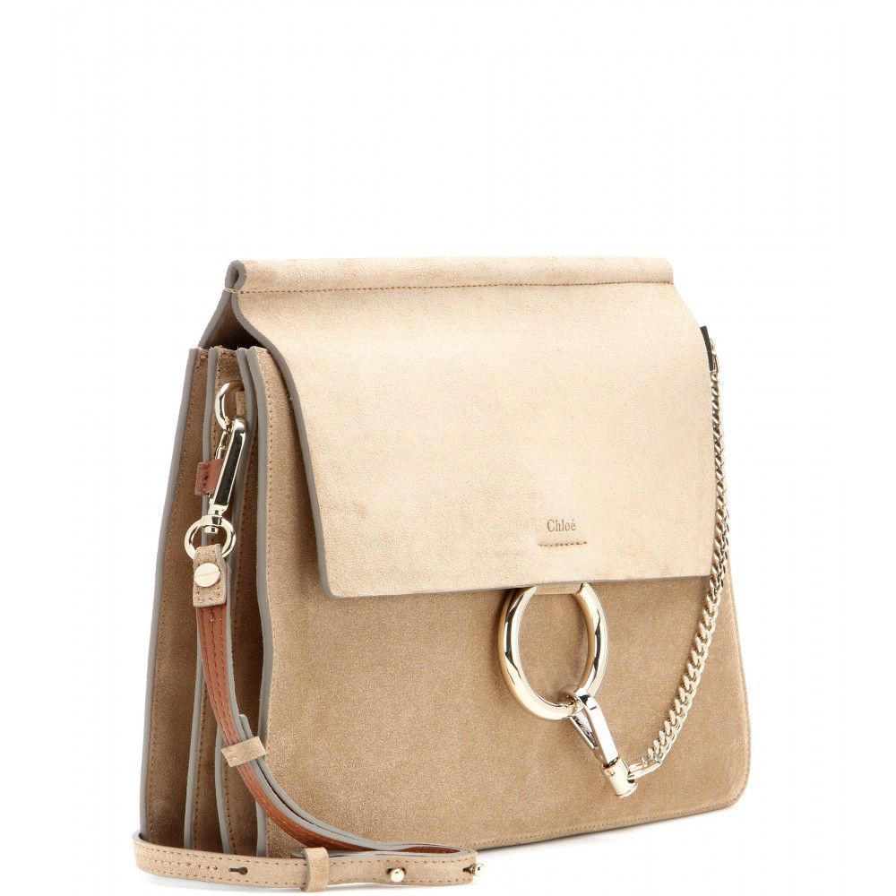 Chlo Faye Suede Shoulder Bag in Beige | Lyst