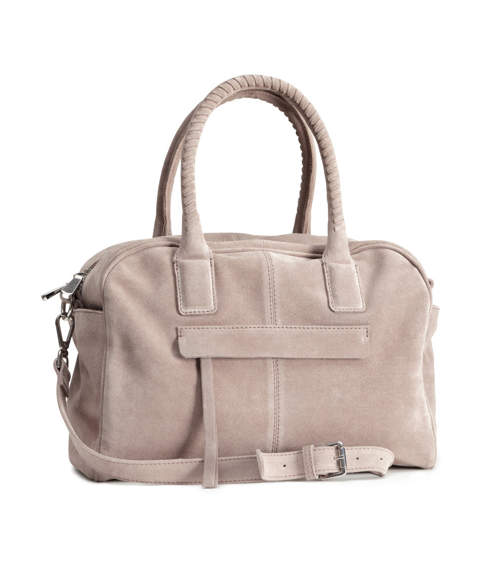 H&M Suede Bowling Bag in Light Taupe (Brown) - Lyst