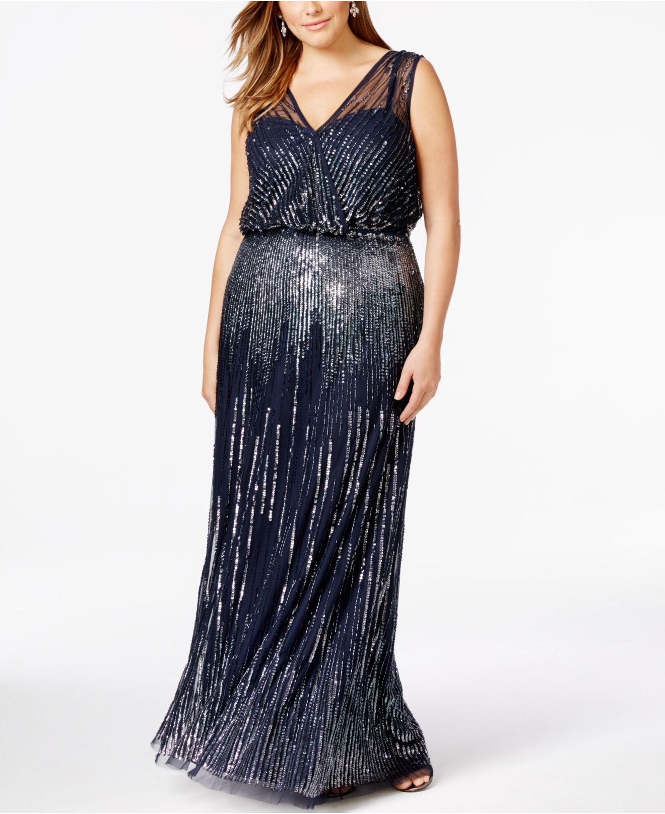 Lyst - Adrianna Papell Plus Size Beaded Faux-wrap Evening Gown in Blue