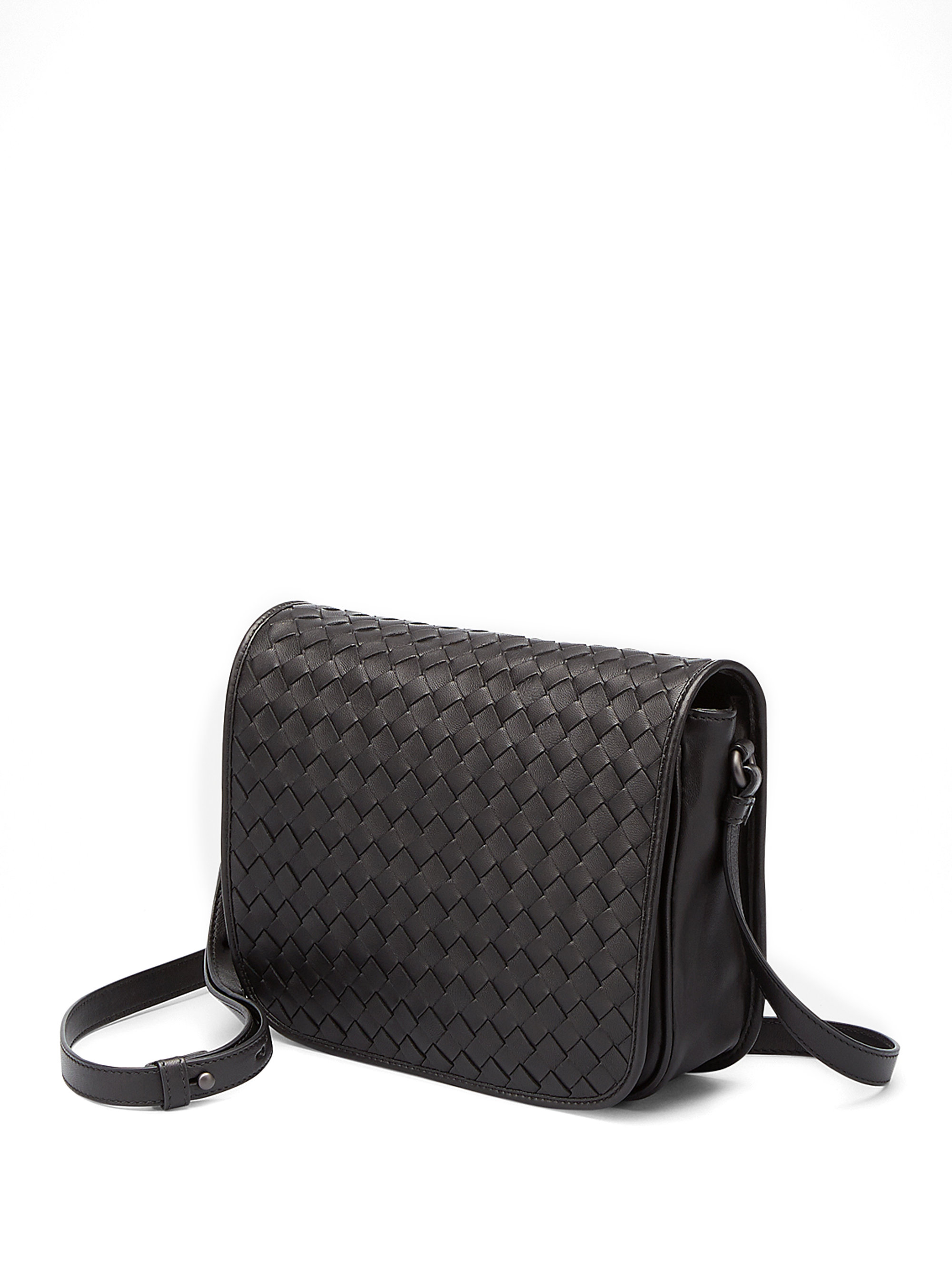 Bottega Veneta Small Woven Flap Shoulder Bag in Black | Lyst