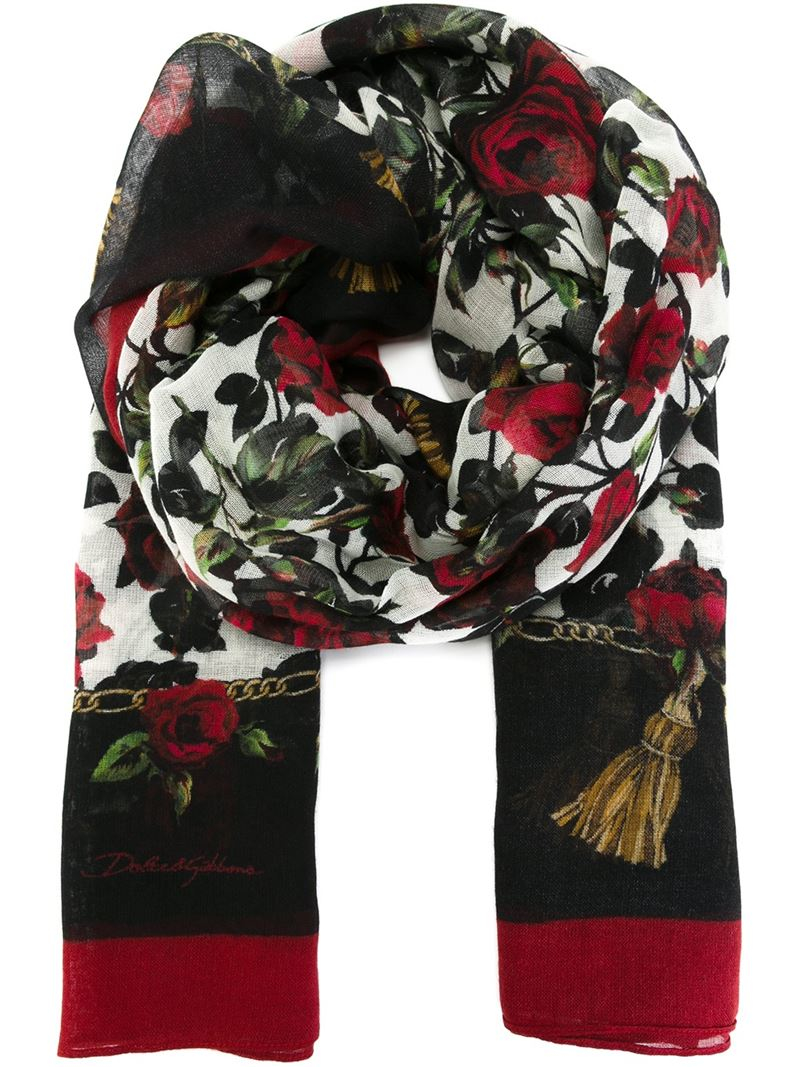 Lyst Dolce & Gabbana Rose Print Scarf in Black
