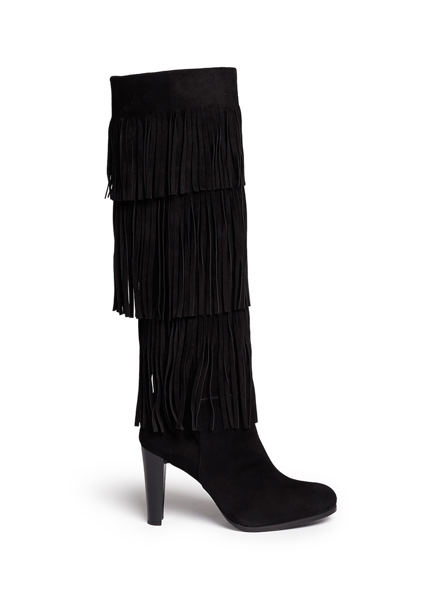 suede knee high boots with fringe