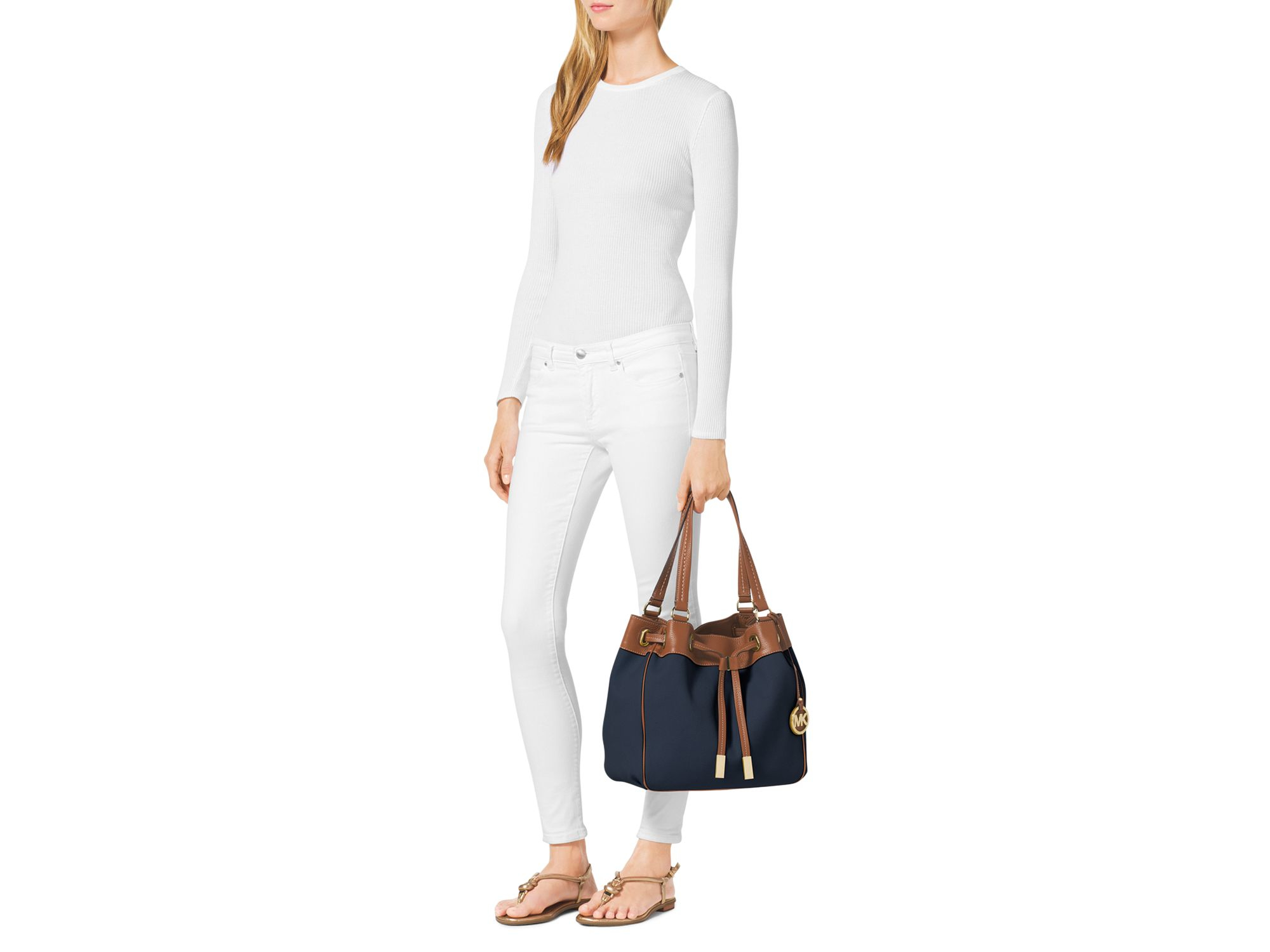 Michael Kors Marina Large Canvas Drawstring Tote in Blue | Lyst