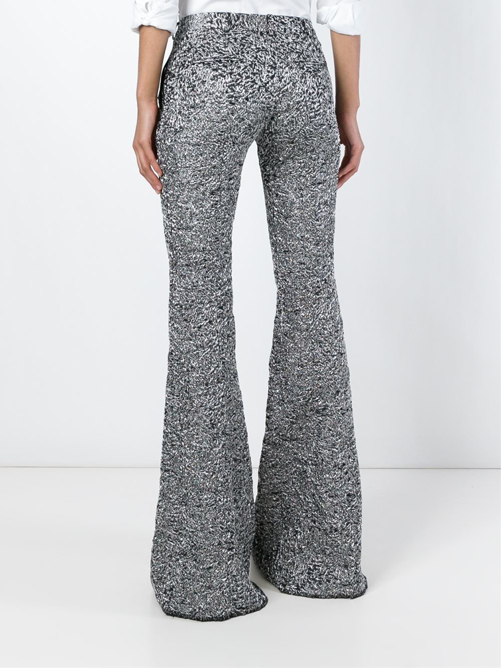 metallic flared trousers