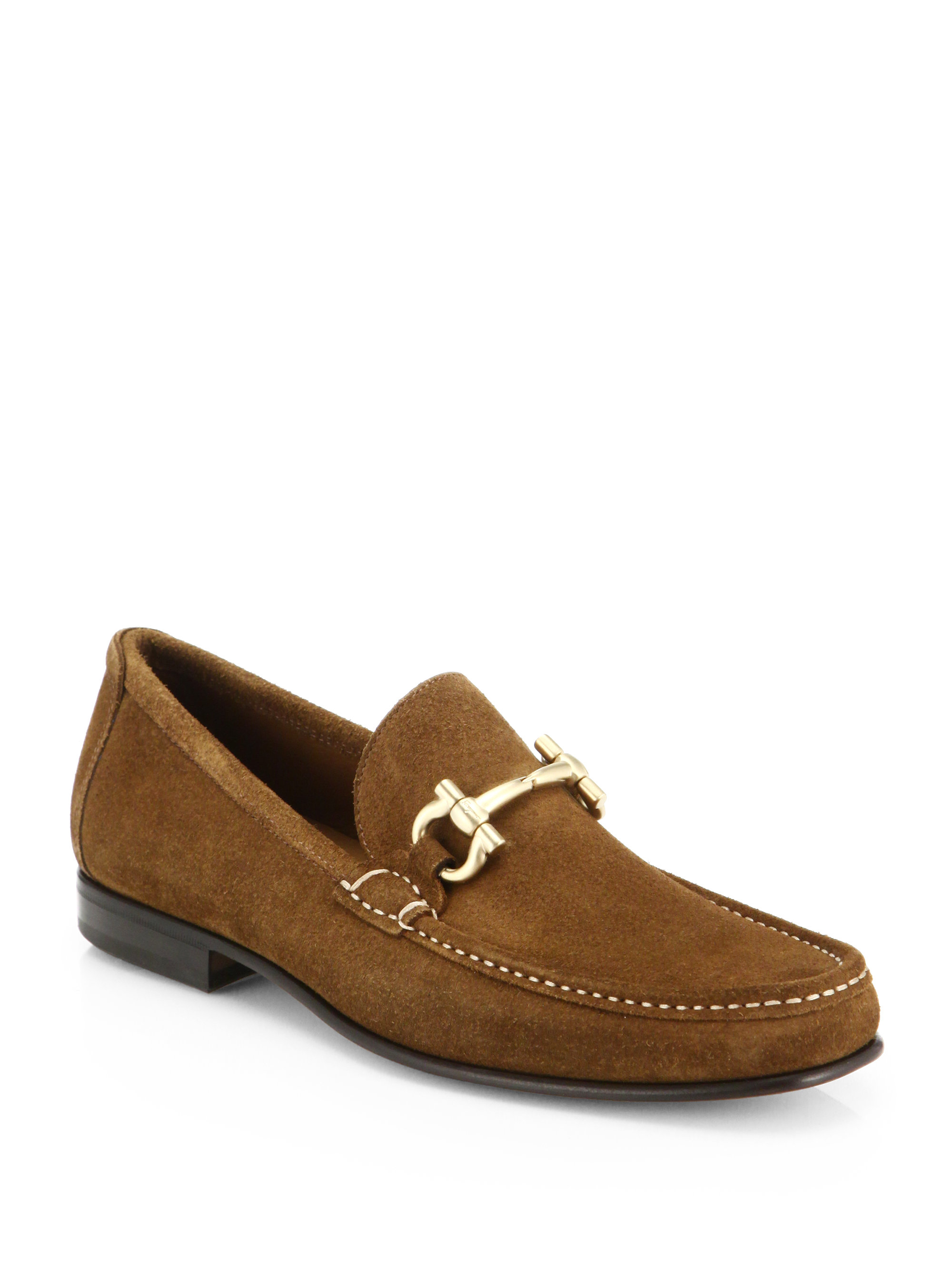 Enig med Bevidst Nebu Ferragamo Giordano Suede Gold-bit Loafers in Brown for Men | Lyst