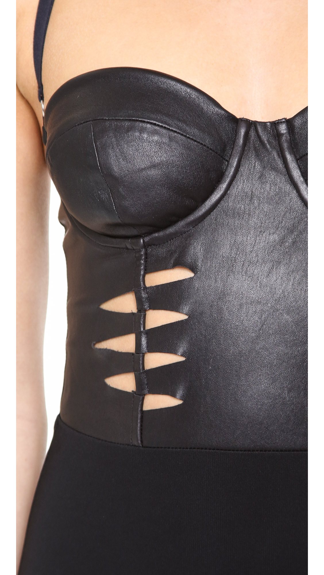Lyst Willow Leather Corset Bodysuit in Black