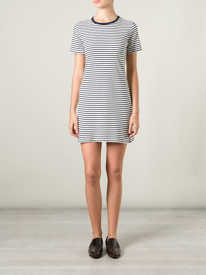 Theory Horizontal Stripe TShirt Dress in White (Blue) Lyst