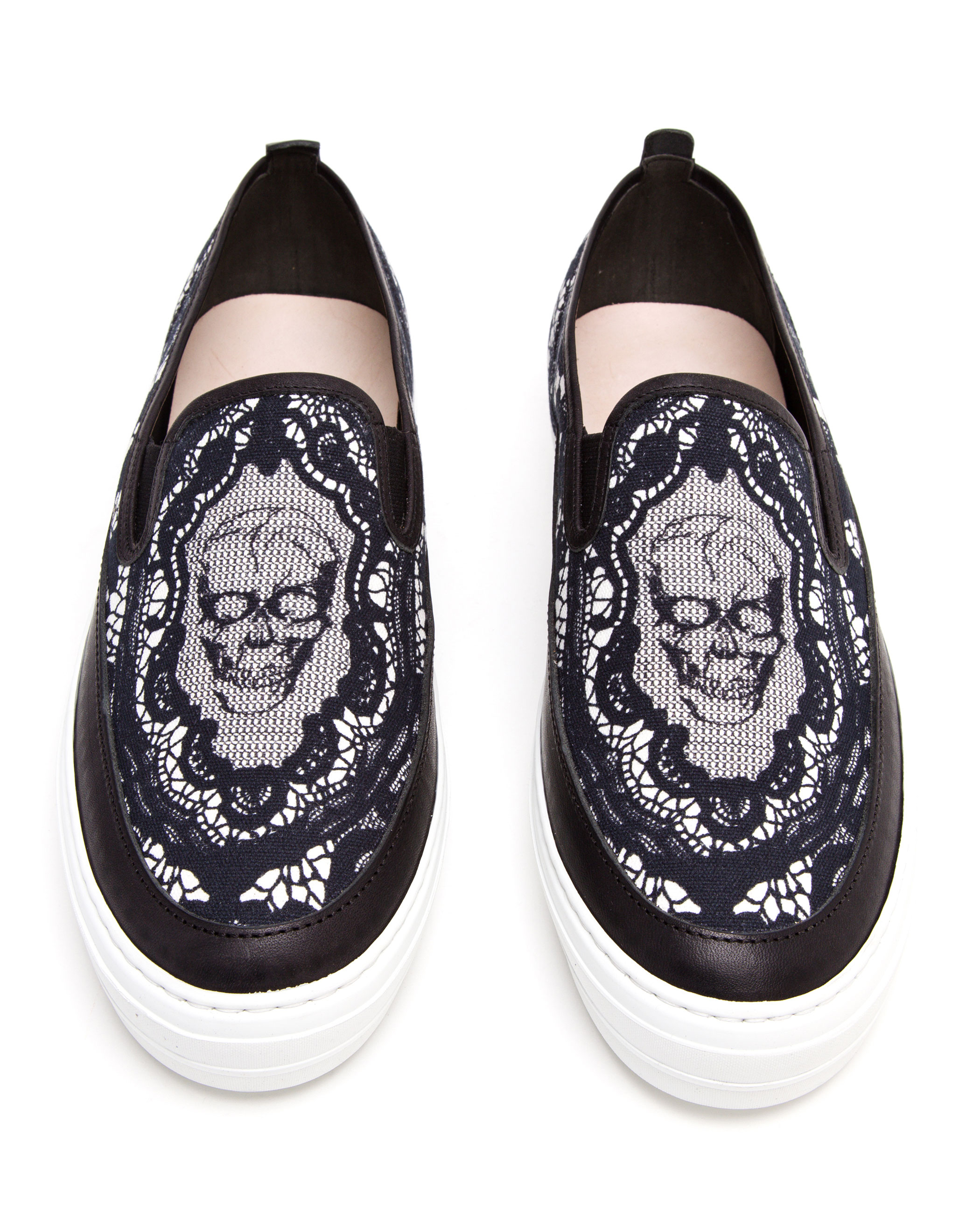 Alexander McQueen Lace Skull Printed Canvas Skate Shoes in Black for ...