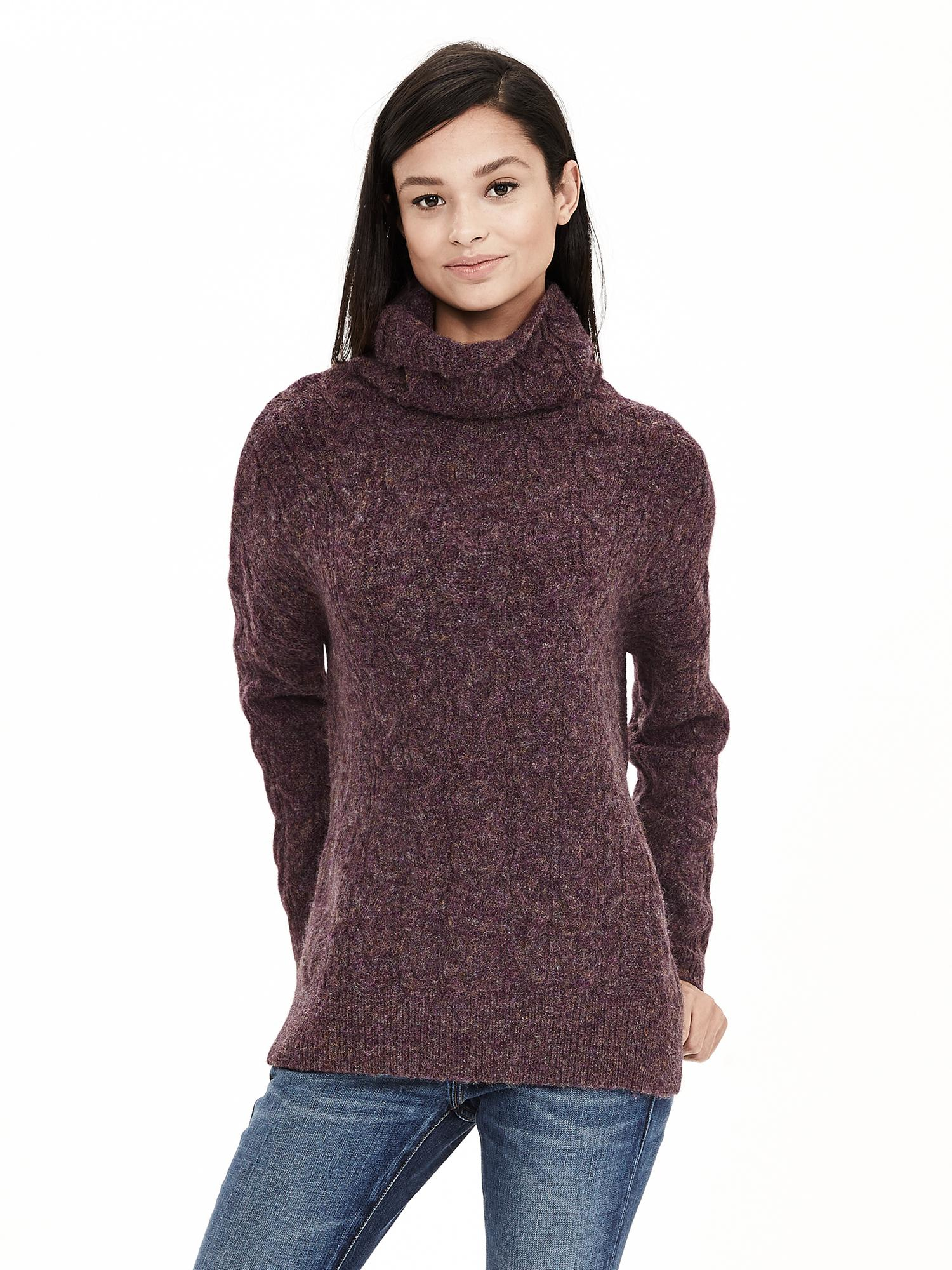 Banana Republic Cable-knit High/low Turtleneck Sweater Tunic in Dark Berry (Purple) - Lyst