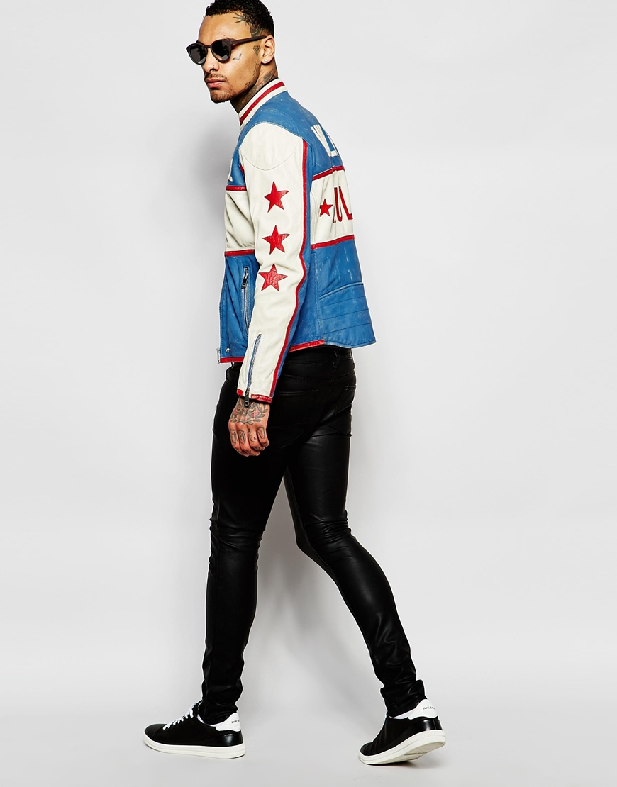 ディーゼル Motoracing Jacket Wolf Rule inBlue Diesel Leather Motoracing Jacket L Racing Wolf Rule In Blue, $979