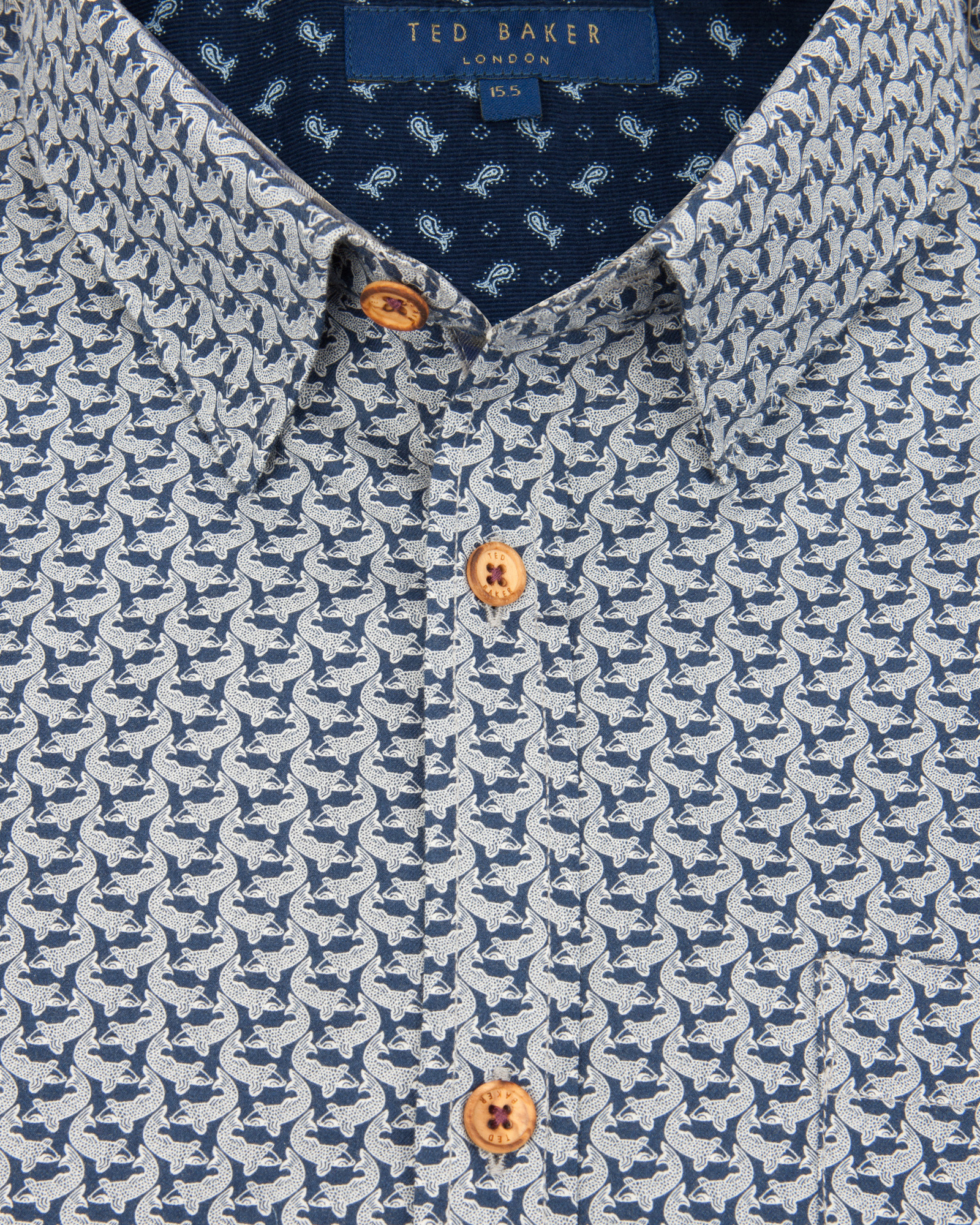 Ted Baker Fish Print Shirt in Navy (Blue) for Men - Lyst