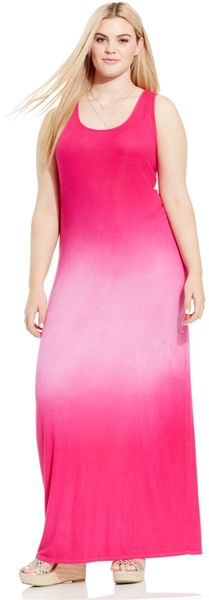 Soprano Plus Size Ribbed OmbrÃ© Maxi Dress in Pink (Fuschia)