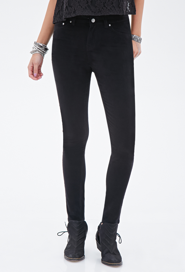 Forever 21 Skinny Corduroy Pants in Black - Lyst