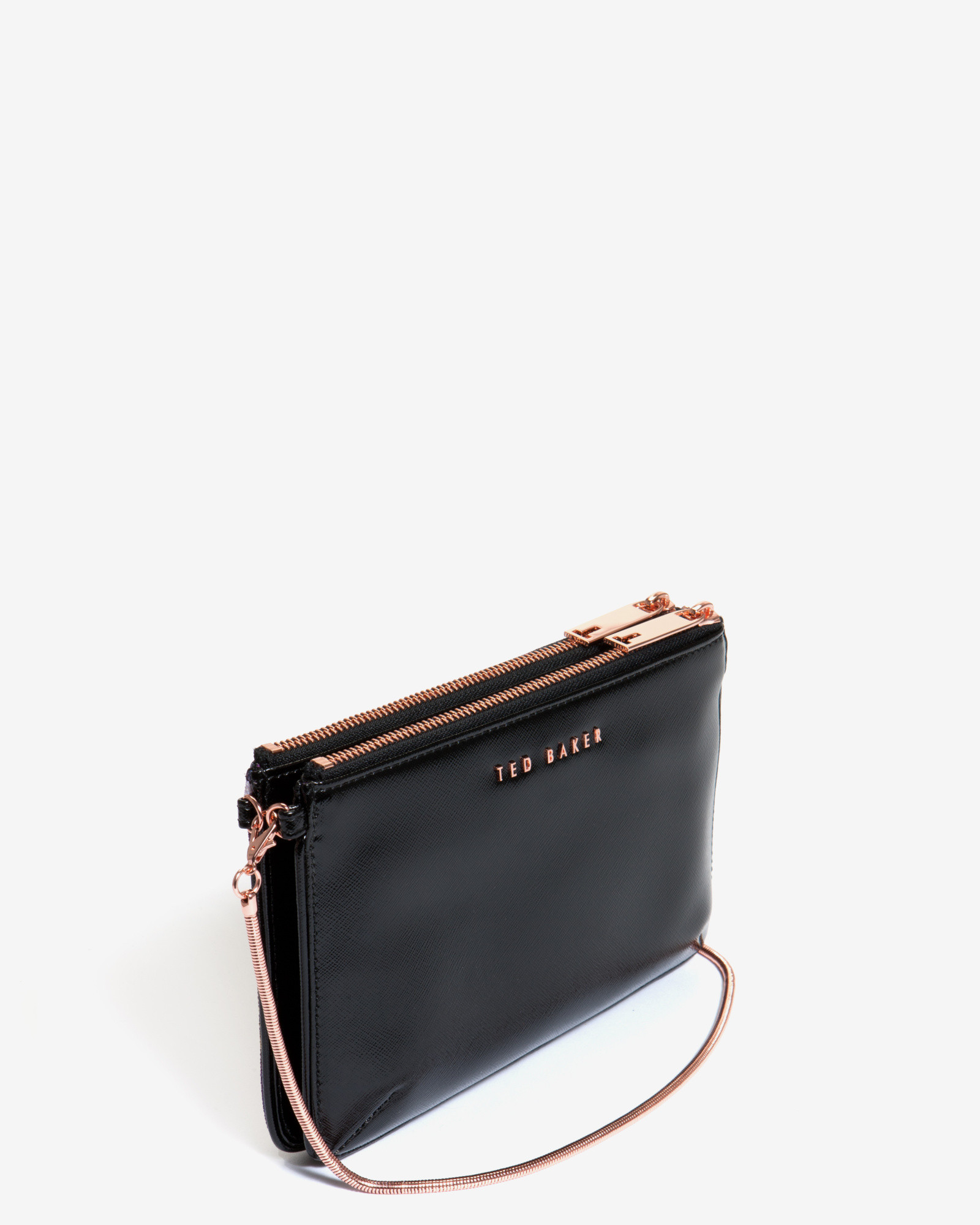 ted baker black patent clutch bag