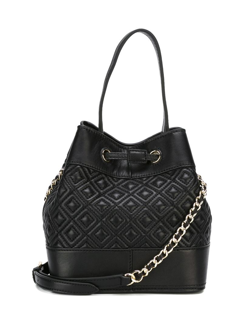Lyst - Tory Burch Mini Marion Leather Bucket Bag in Black