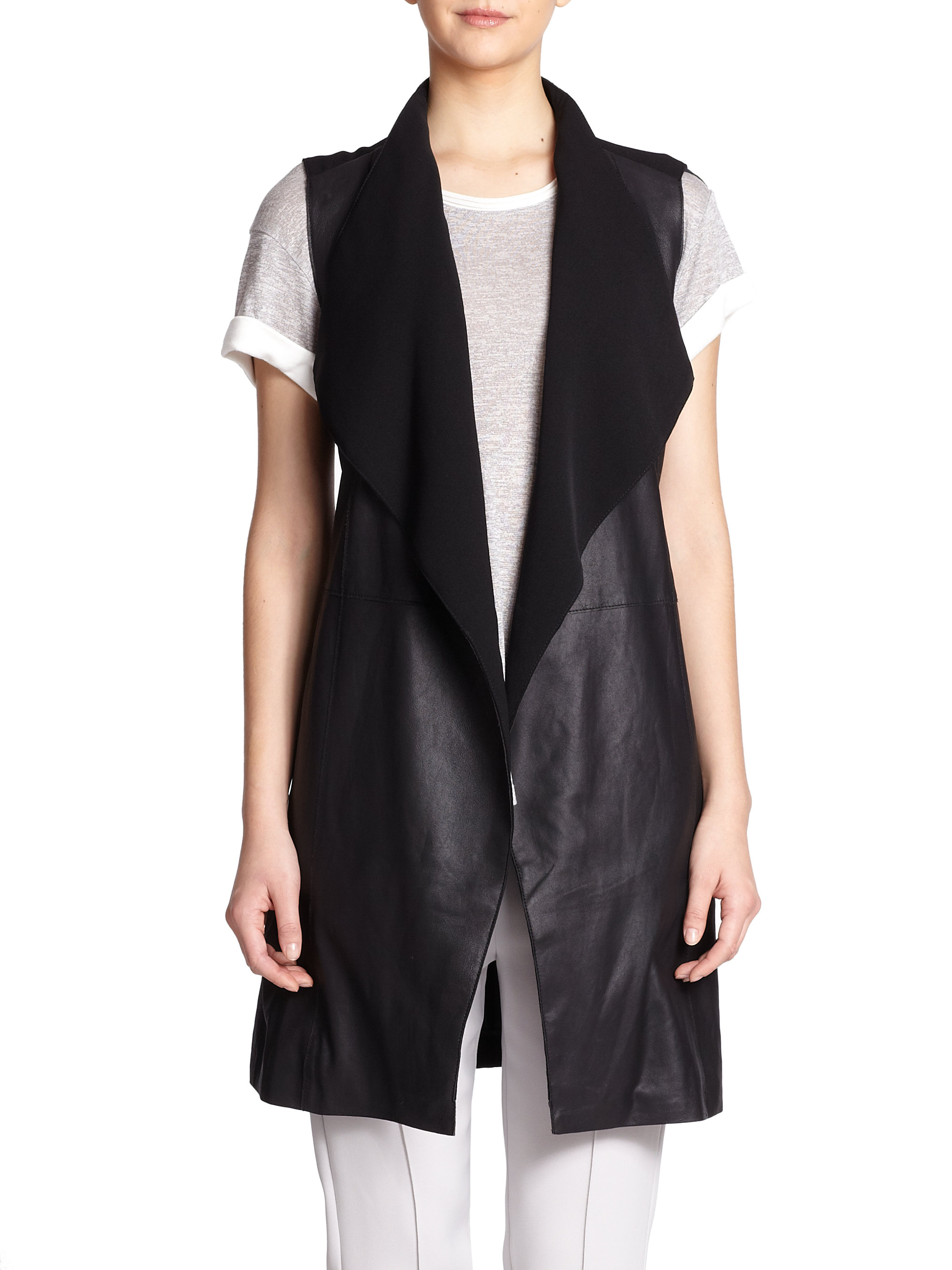 Flygo Womens Sherpa Lined Mid-Long Cool Sleeveless PU Leather Vest