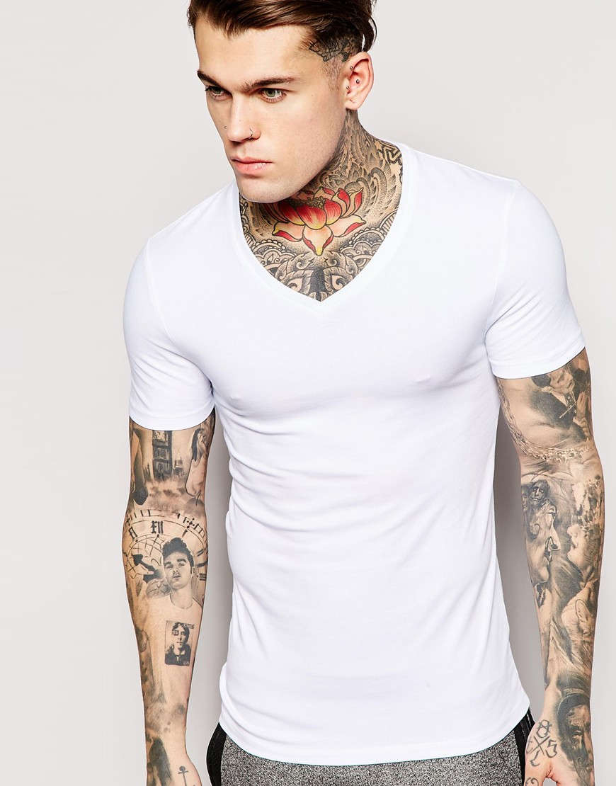 Asos Extreme Muscle Fit T-shirt With V Neck And Stretch in White for ...